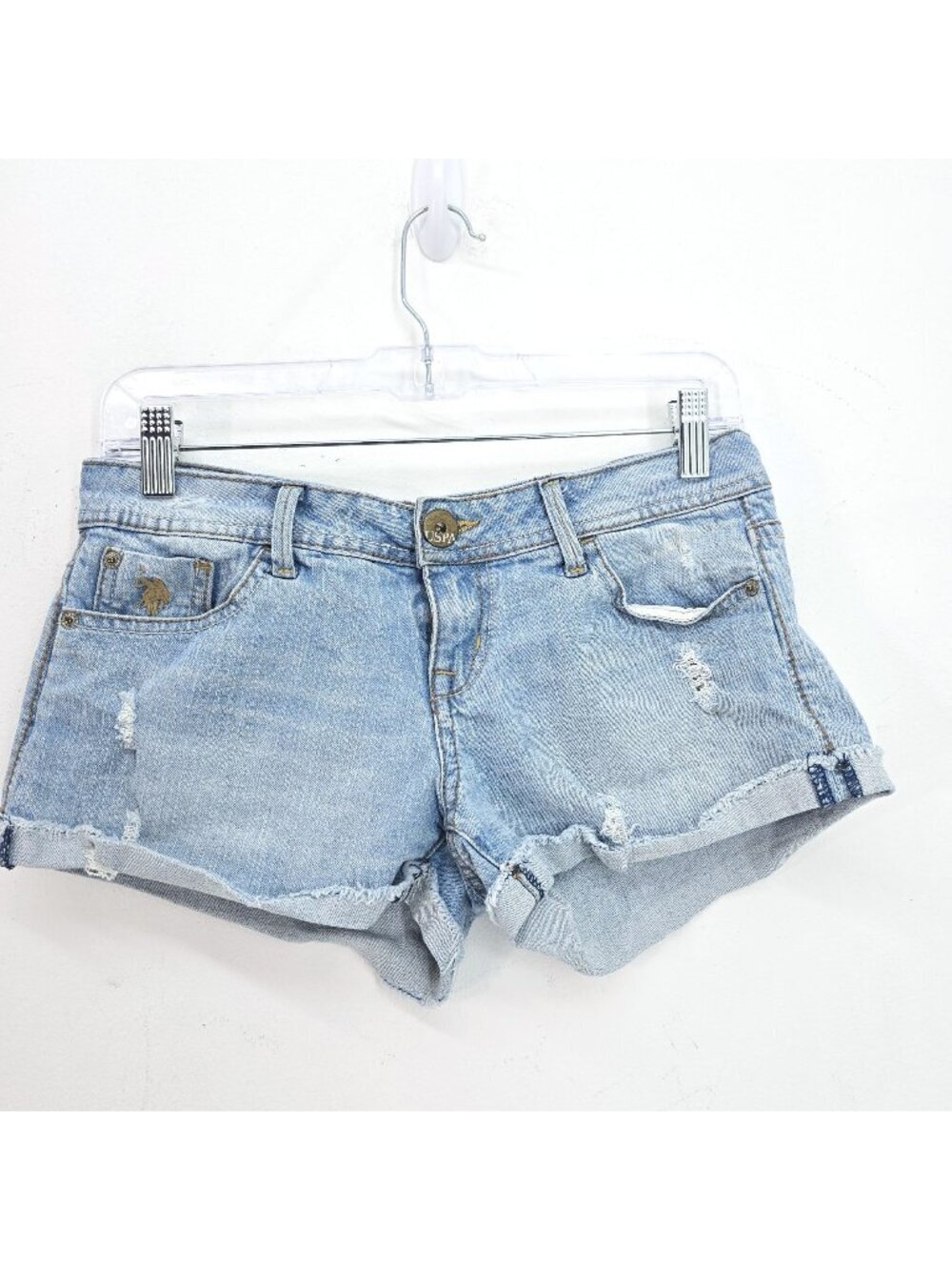 VTG Y2K US Polo Assn Light Washed Cuffed Denim Shorty Shorts Women Size 3/4